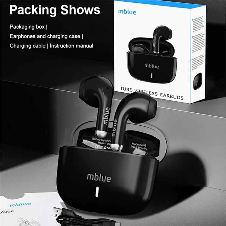 MBLUE AR02 Bluetooth-compatible 5.4 Low Latency Gaming Earphones Semi In Ear Wireless Headphones - White