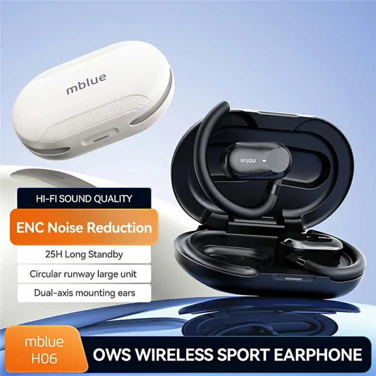 MBLUE H06 OWS Wireless Sports Earphones ENC Noise Reduction Bluetooth-compatible Headphones - Black