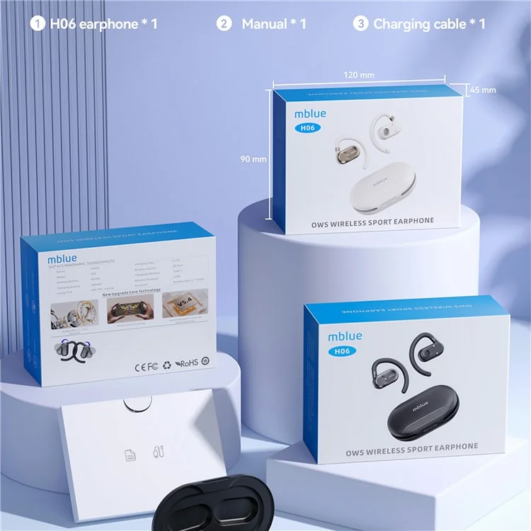 MBLUE H06 OWS Wireless Sports Earphones ENC Noise Reduction Bluetooth-compatible Headphones - Black