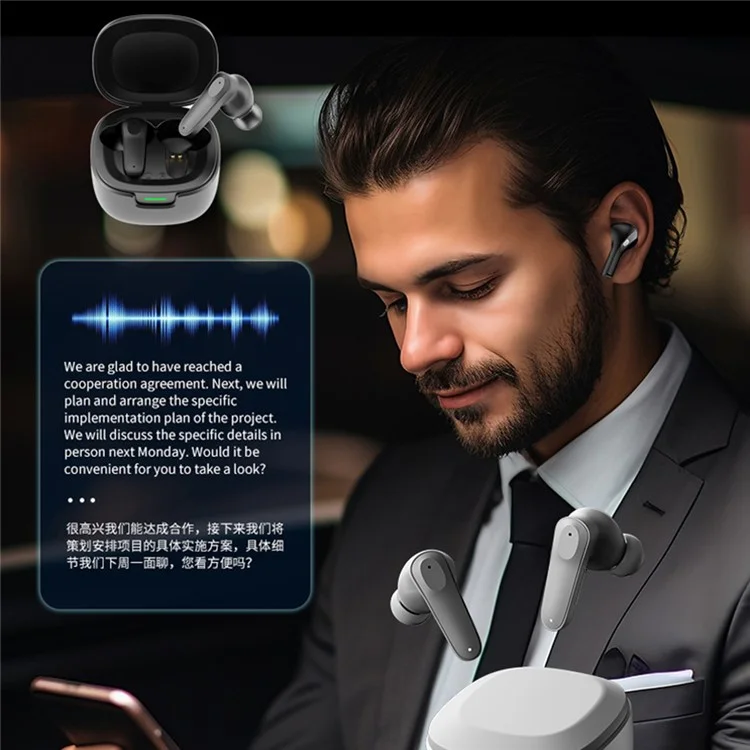 A98 Auricolari Bluetooth 5.4 wireless con traduzione multilingue intelligente AI - Grigio