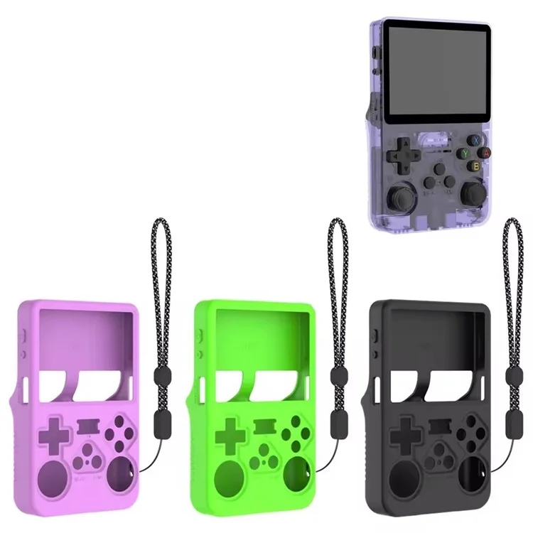 Funda para la consola de juegos portátil ANBERNIC R36S, cubierta protectora de silicona con correa para la muñeca - Negro
