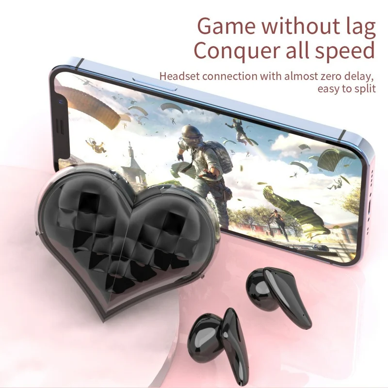 B30 PRO Bluetooth-compatible TWS Earphones with Transformable Heart-Shaped Case Noise Cancelling Wireless Earbuds - Black