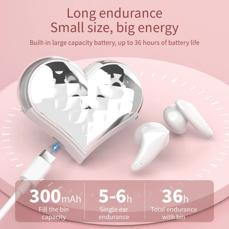 B30 PRO Bluetooth-compatible TWS Earphones with Transformable Heart-Shaped Case Noise Cancelling Wireless Earbuds - Pink