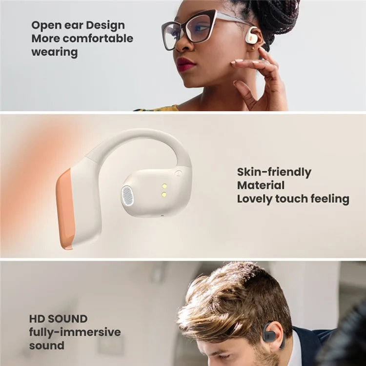 Bulk Purchasing Openear Alto AS13 OWS Open Ear Headphones IPX5 Waterproof Bluetooth-compatible Earphones - Beige+Orange