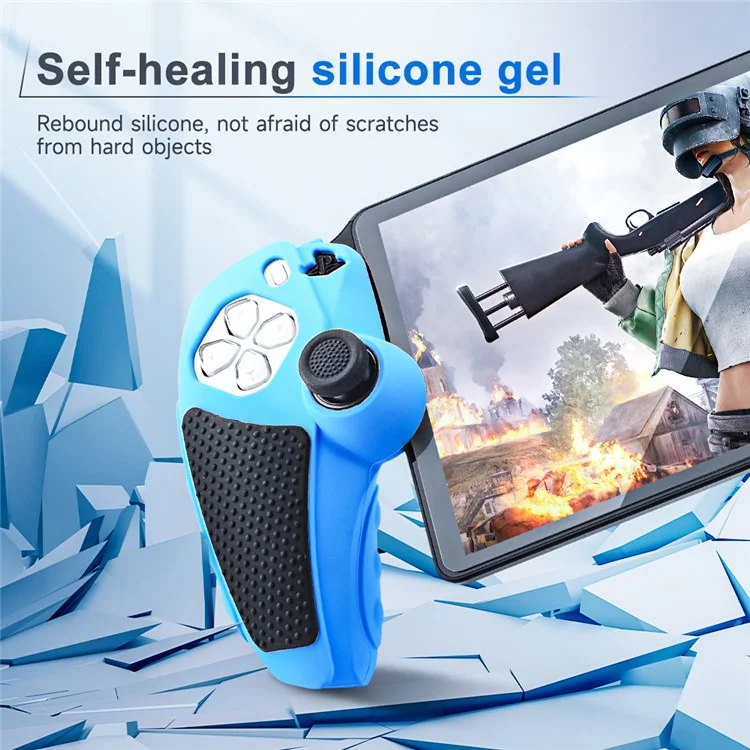 For Sony PlayStation 5 Controller Case Silicone Protective Cover with Joystick Caps - Blue