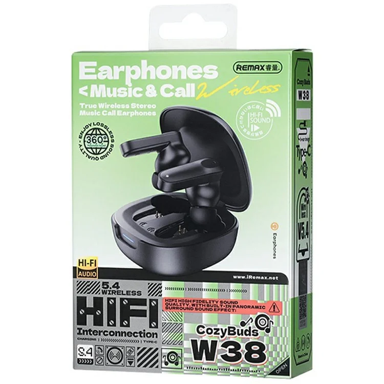 Fones de ouvido Bluetooth REMAX Cozybuds W38 True Wireless com estéreo, música, chamadas e som HIFI / Modo de jogo