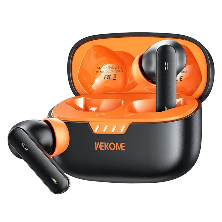 WEKOME Beluga S16 fones de ouvido Bluetooth com cancelamento de ruído ANC ENC, fones de ouvido sem fio - Preto / Laranja
