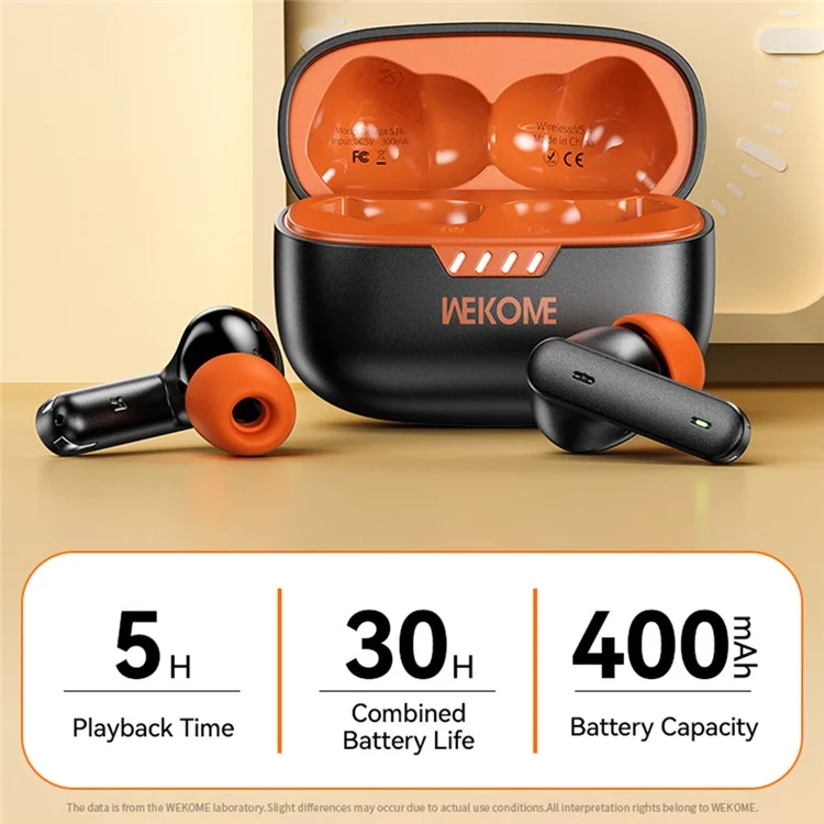 WEKOME Beluga S16 fones de ouvido Bluetooth com cancelamento de ruído ANC ENC, fones de ouvido sem fio - Preto / Laranja