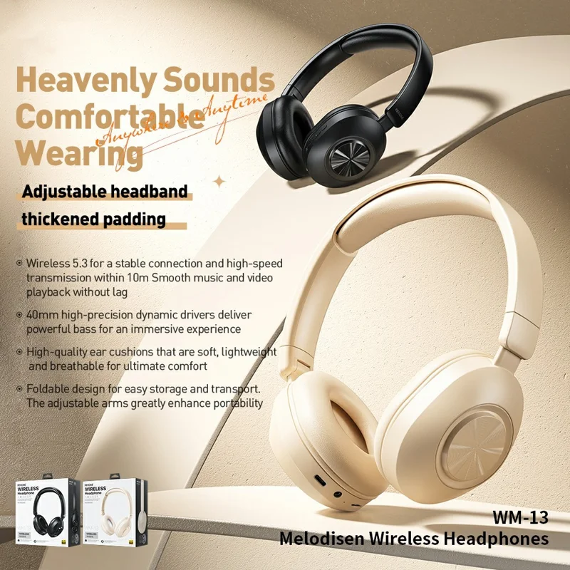 WEKOME WM-13 Wireless Headphones Foldable Bluetooth-compatible Over-Ear Headset with Microphone  /  40mm Driver - Black