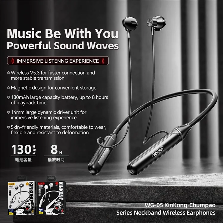 WEKOME WG-05 Neckband Wireless Earphones 14mm Driver Magnetic Design Bluetooth-compatible Headphones - Black