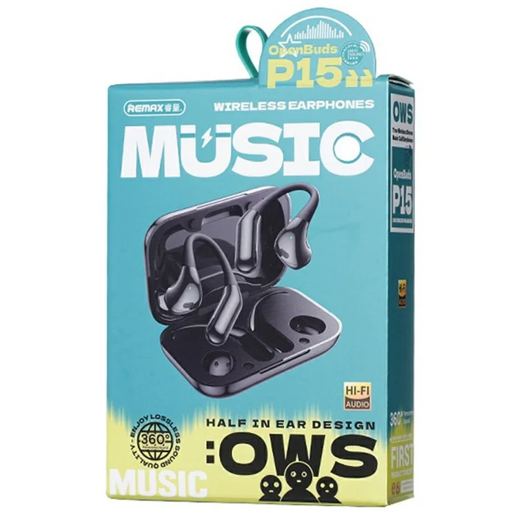 REMAX Openbuds P15 OWS Écouteurs stéréo sans fil véritables semi-intra-auriculaires Bluetooth - Noir