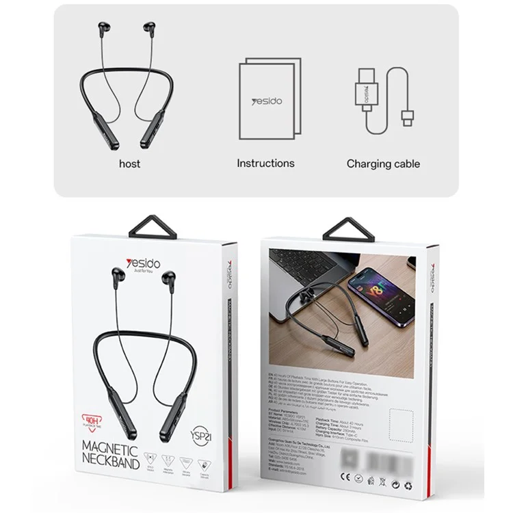 YESIDO YSP21 Bluetooth-compatible 5.3 Neckband Headphones ENC Noise Reduction Magnetic Wireless Earphones