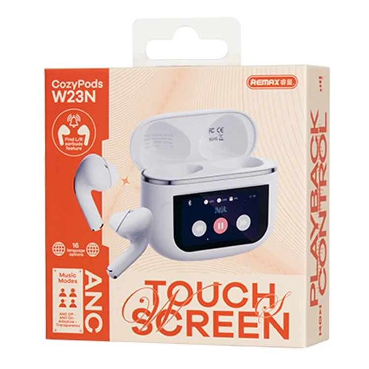 REMAX Cozypods W23N Fones de ouvido true wireless com tela de toque, cancelamento de ruído ANC e Bluetooth - Branco