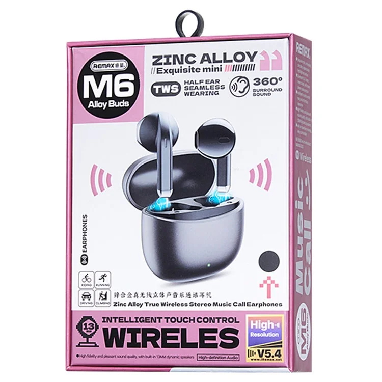 REMAX AlloyBuds M6 Wireless Earbuds Zinc Alloy True Wireless Stereo Bluetooth-compatible Earphones - Silver