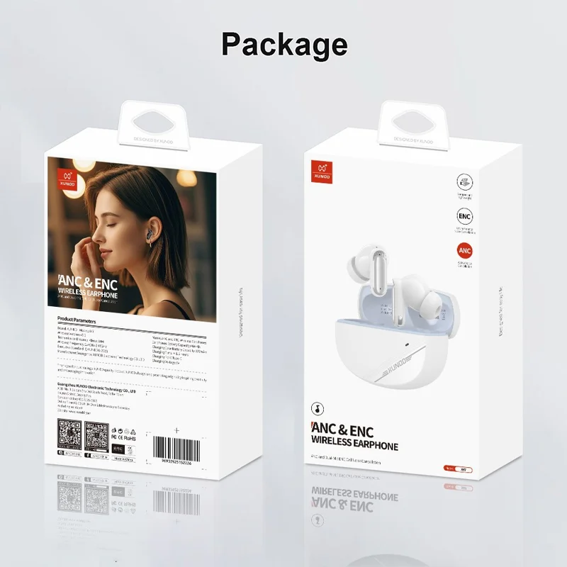 XUNDD X47 Bluetooth-compatible Earphones ANC ENC Noise Cancelling Wireless Headphones - White