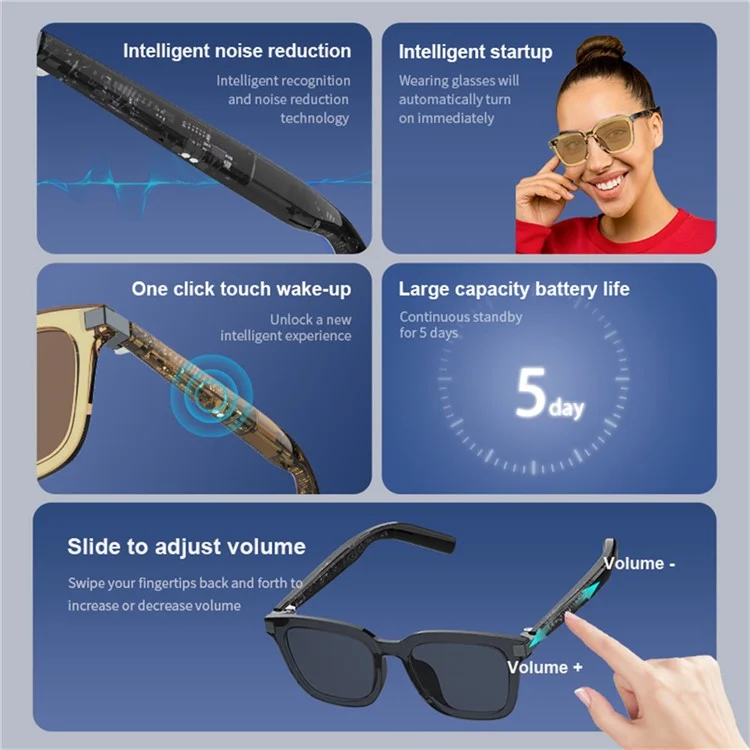 G06-L Bluetooth-compatible Wireless Music Glasses Smart Eyewear with Built-In Microphone  /  Speaker