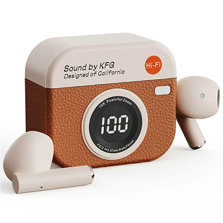 Q86 Retro Camera Design TWS Bluetooth-compatible Headphones Noise Reduction High Fide Bass Earphones - Brown