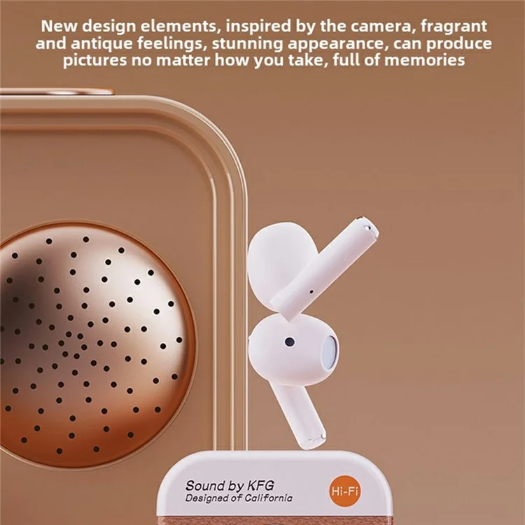 Q86 Retro Camera Design TWS Bluetooth-compatible Headphones Noise Reduction High Fide Bass Earphones - Brown