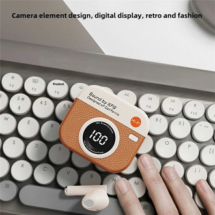 Q86 Retro Camera Design TWS Bluetooth-compatible Headphones Noise Reduction High Fide Bass Earphones - Brown