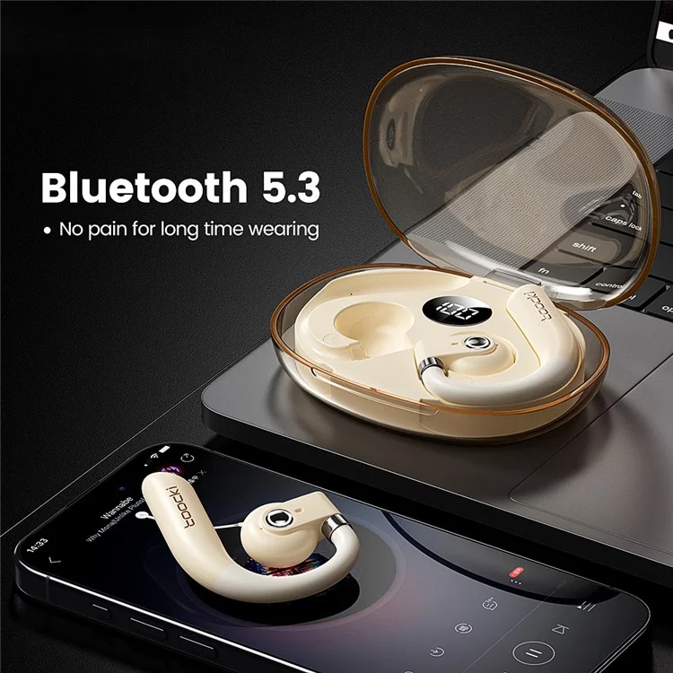 TOOCKI TQ-EJ13 Беспроводные наушники с открытым ухом Bluetooth Наушники-вкладыши с цифровым дисплеем OWS 16 мм Водитель Спортивные наушники - Бежевый