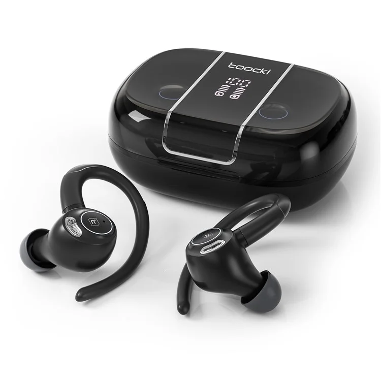 TOOCKI V90 Bluetooth-compatible Earphones Ear Hook Digital Display Wireless Headset - Black