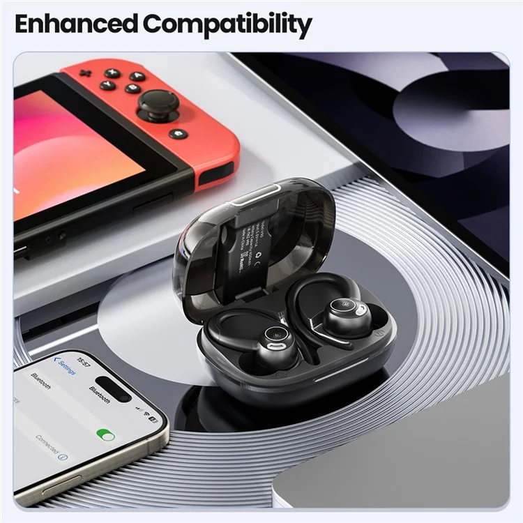 TOOCKI V90 Bluetooth-compatible Earphones Ear Hook Digital Display Wireless Headset - Black