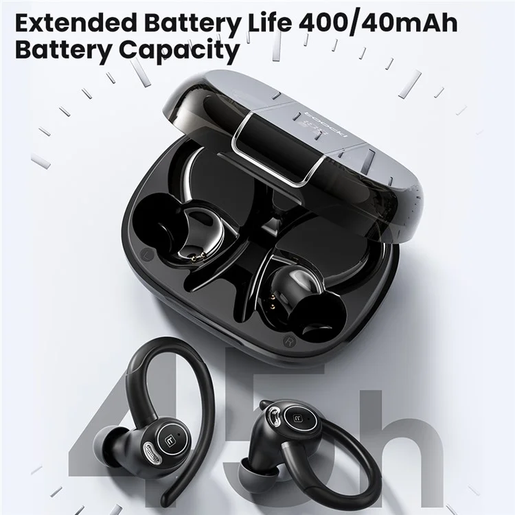 TOOCKI V90 Bluetooth-compatible Earphones Ear Hook Digital Display Wireless Headset - Black