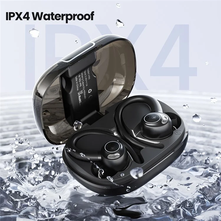 TOOCKI V90 Bluetooth-compatible Earphones Ear Hook Digital Display Wireless Headset - Black