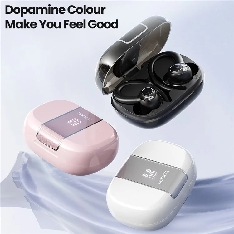 TOOCKI V90 Bluetooth-compatible Earphones Ear Hook Digital Display Wireless Headset - Black
