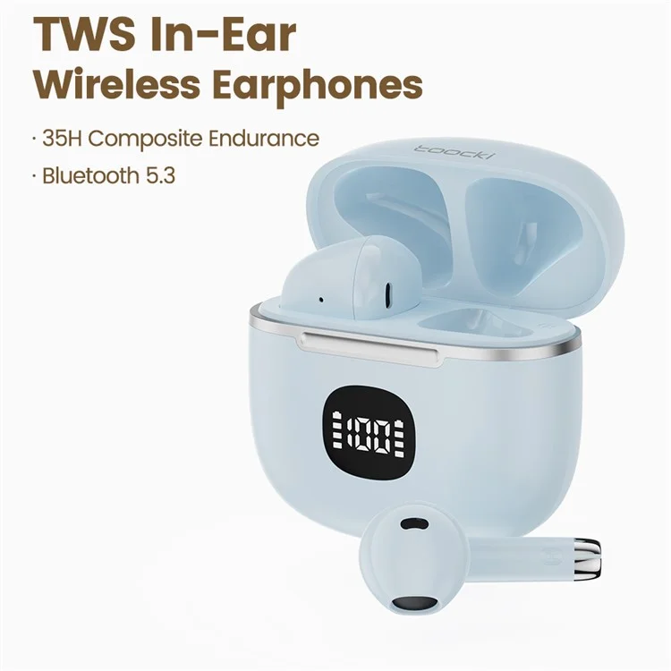 TOOCKI HE-060C Fones de ouvido Bluetooth intra-auriculares Fones de ouvido sem fio com driver de 13 mm, à prova d'água IPX4 para música / chamadas / jogos - Azul