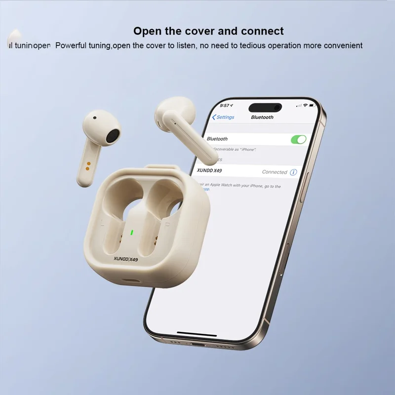 XUNDD X49 Open Case Wireless Earphones Bluetooth-compatible 5.3 Touch Control Headphones For Home  /  Outdoor Use - Black