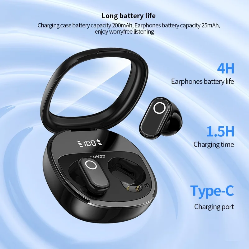 XUNDD X52 TWS Bluetooth-compatible Earbuds Wireless Earphones Crystal Clear Sound Touch Control - Black