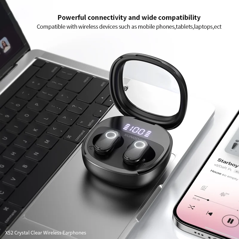XUNDD X52 TWS Bluetooth-compatible Earbuds Wireless Earphones Crystal Clear Sound Touch Control - Black