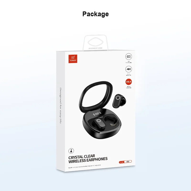 XUNDD X52 TWS Bluetooth-compatible Earbuds Wireless Earphones Crystal Clear Sound Touch Control - Black