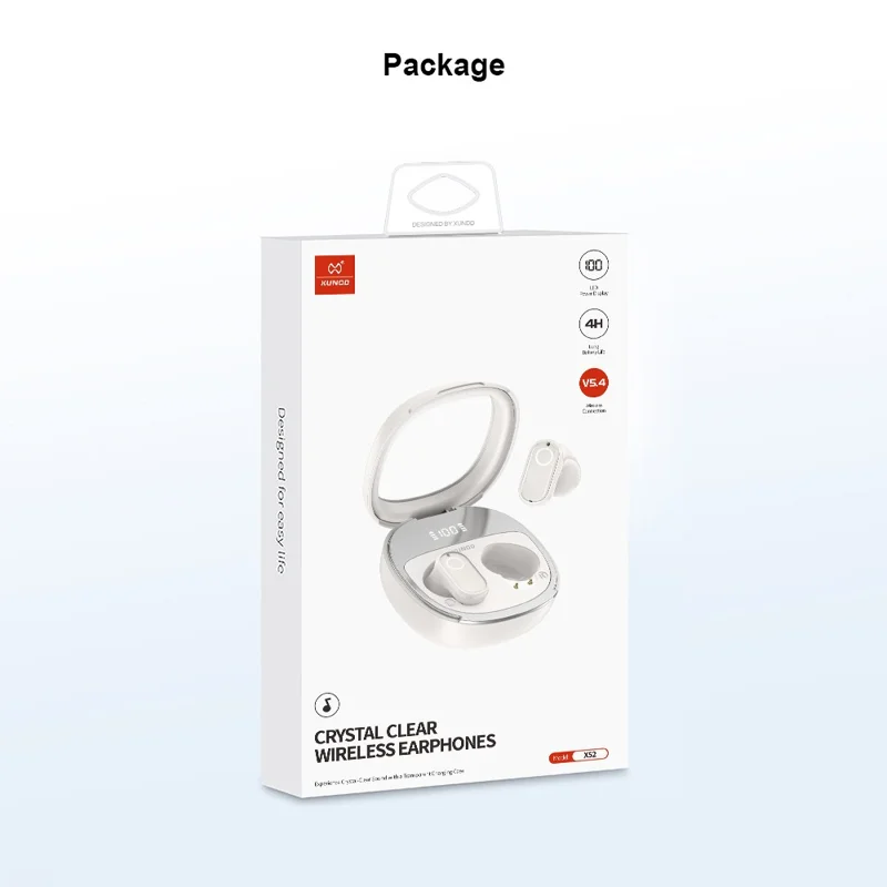 XUNDD X52 TWS Bluetooth-compatible Earbuds Wireless Earphones Crystal Clear Sound Touch Control - Nude