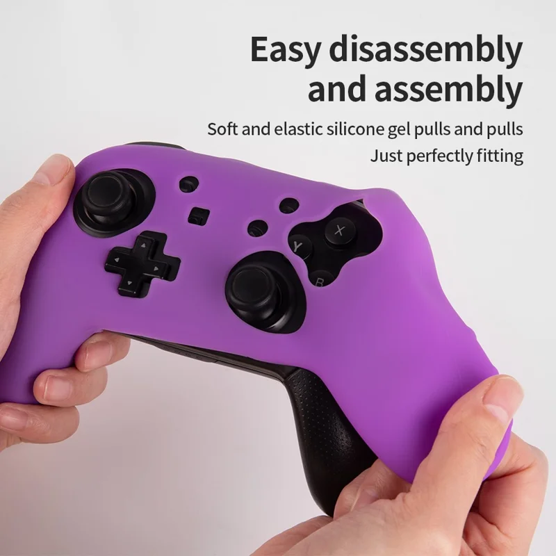 For Nintendo Switch Pro Controller Silicone Case Anti Drop Handheld Game Console Shockproof Protective Cover - Purple