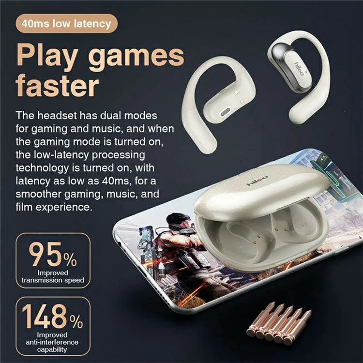 HILEO Hi95 Open-Ear Bluetooth-compatible Headphones Stereo Music Wireless Headset - Black