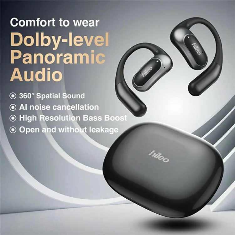 HILEO Hi95 Open-Ear Bluetooth-compatible Headphones Stereo Music Wireless Headset - Black