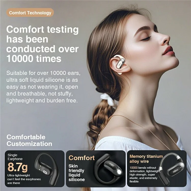 HILEO Hi95 Open-Ear Bluetooth-compatible Headphones Stereo Music Wireless Headset - Black