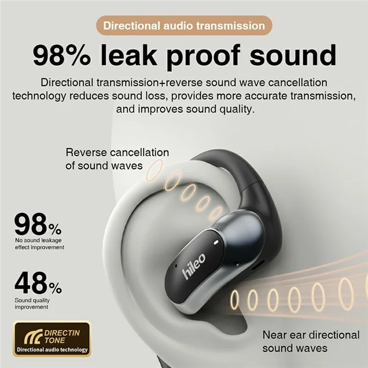 HILEO Hi95 Open-Ear Bluetooth-compatible Headphones Stereo Music Wireless Headset - Black