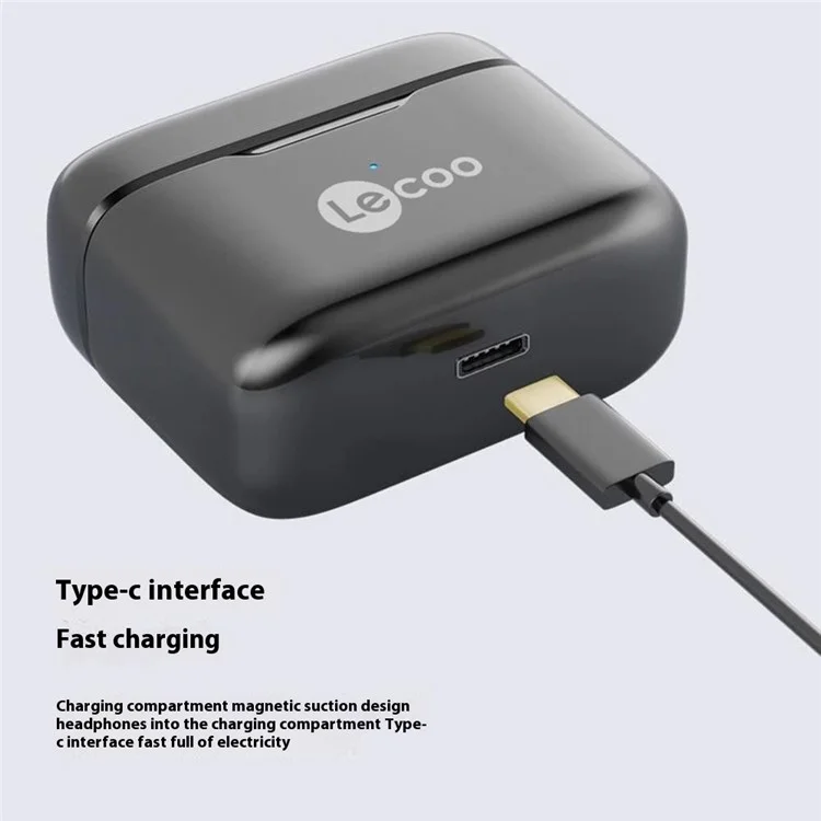 Fones de Ouvido Sem Fio LENOVO LECOO EW311 Intra-Auriculares Esportivos com Microfone / Estojo de Carregamento - Preto
