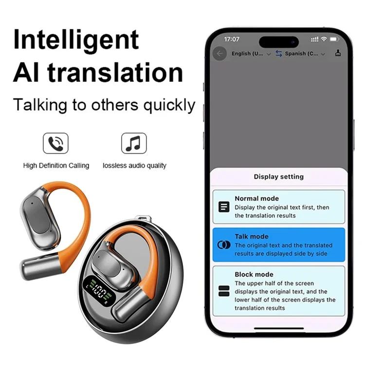 Умные наушники-переводчик M113 с поддержкой Bluetooth, технологией OWS и шумоподавлением, с возможностью реального времени перевода на 144 языка - Серый