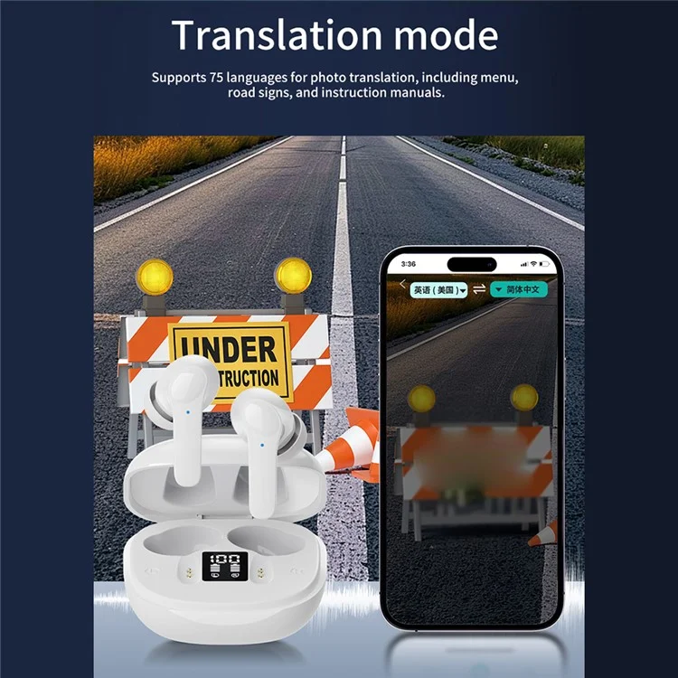 Écouteurs intelligents B11 avec traduction vocale, réduction de bruit, compatibles Bluetooth - Noir