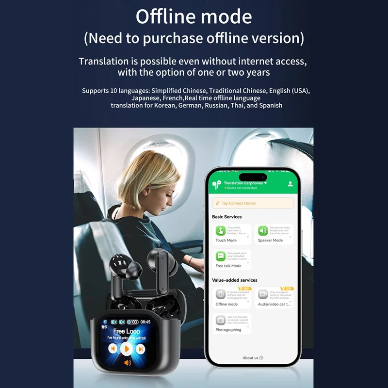 BY16 Smart Voice Translation Earbuds 150 Languages Translator Bluetooth-compatible Headphones - White