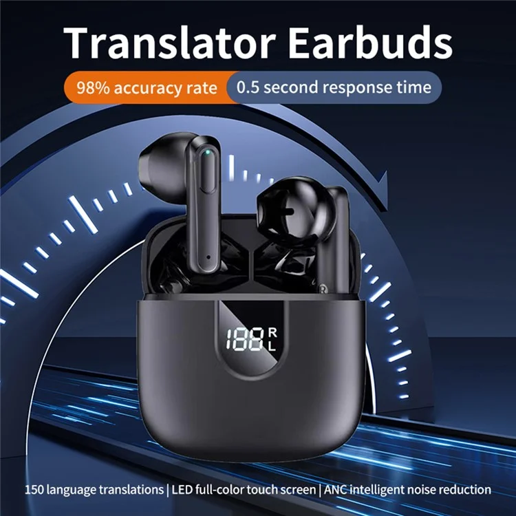 Fones de Ouvido de Tradução Inteligente A18 Bluetooth Sem Fio com 150 Idiomas, Semi In-Ear