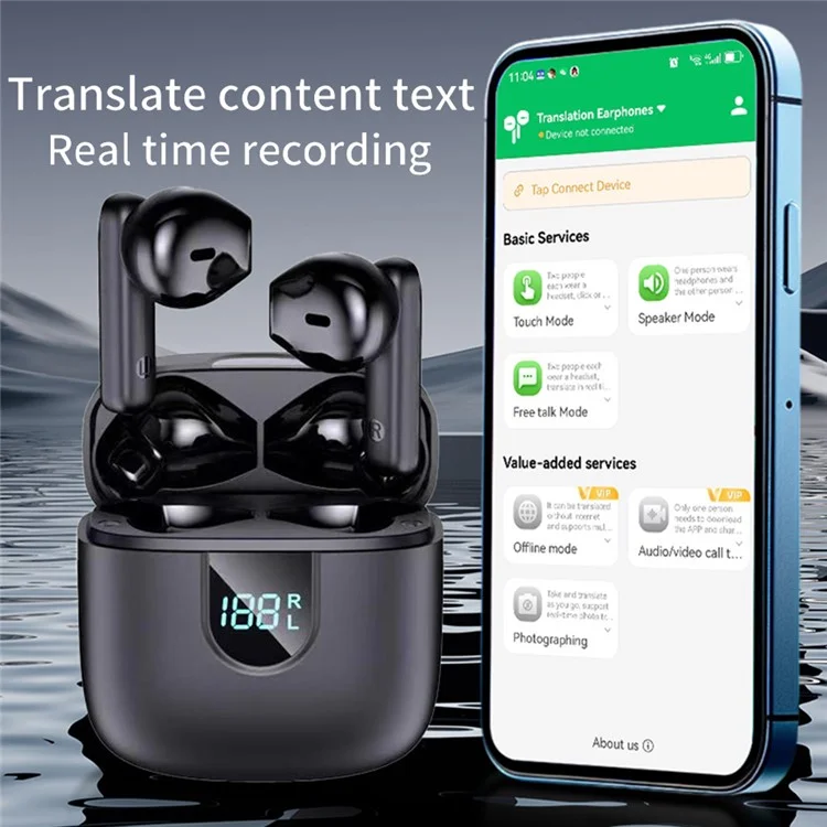 Fones de Ouvido de Tradução Inteligente A18 Bluetooth Sem Fio com 150 Idiomas, Semi In-Ear