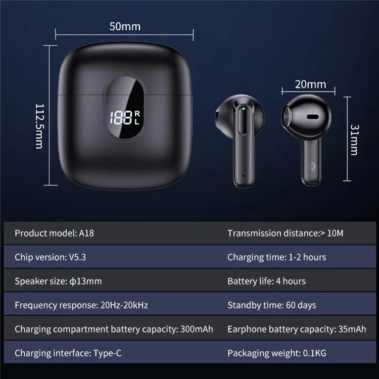 Fones de Ouvido de Tradução Inteligente A18 Bluetooth Sem Fio com 150 Idiomas, Semi In-Ear