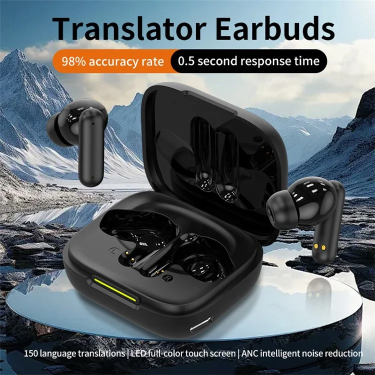 B19 Fones de Ouvido Inteligentes de Tradução em 150 Idiomas com Chamadas HD, Bluetooth Sem Fio - Preto