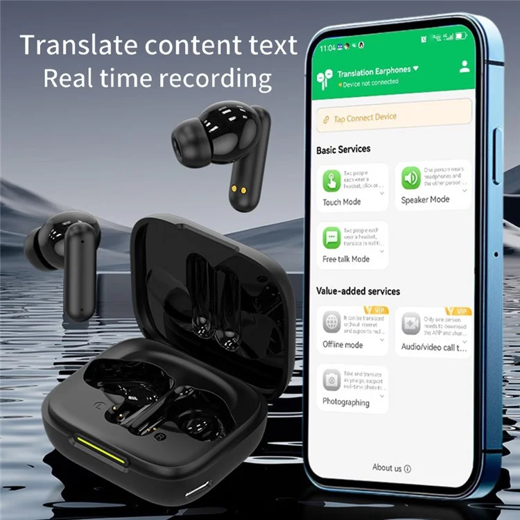 B19 Fones de Ouvido Inteligentes de Tradução em 150 Idiomas com Chamadas HD, Bluetooth Sem Fio - Preto