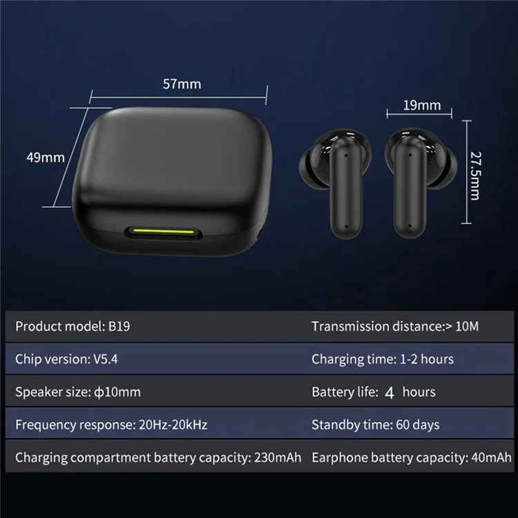B19 Fones de Ouvido Inteligentes de Tradução em 150 Idiomas com Chamadas HD, Bluetooth Sem Fio - Preto